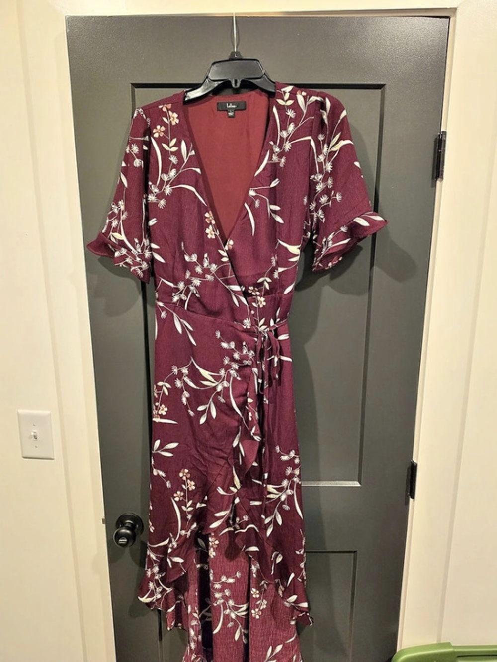 LuLus Floral Wrap Maxi Dress in Burgundy & Cream Like New